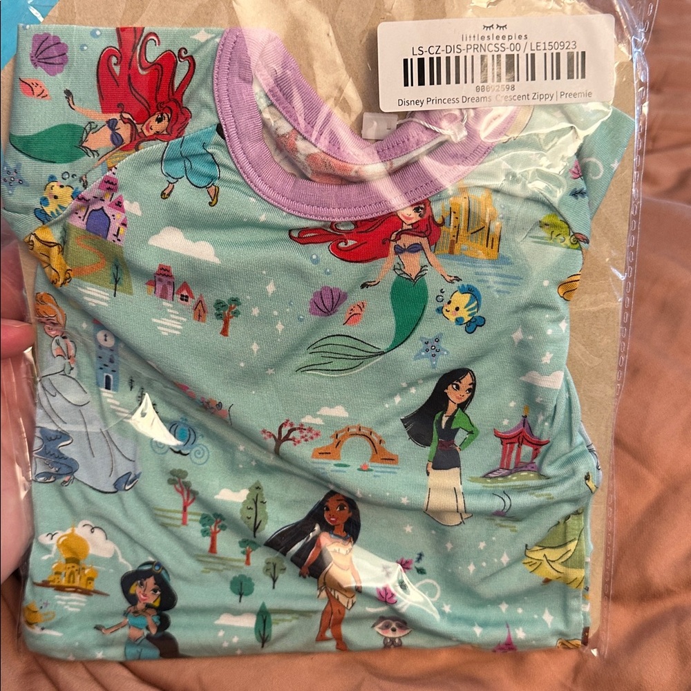 Little Sleepies Mint & Purple Disney Princess Dreams Crescent Zippy preemie.